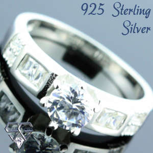 Solid 925 Sterling Silver With Cubic Zirconia stones ring size # 8 + 4.21g