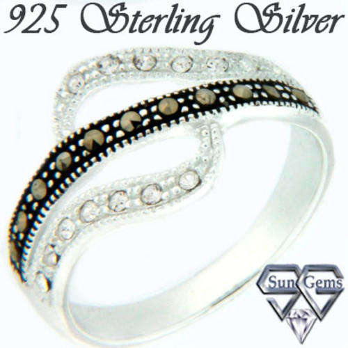 Solid 925 SS & Marcazite + Crystal ring size 8# + 4.36g