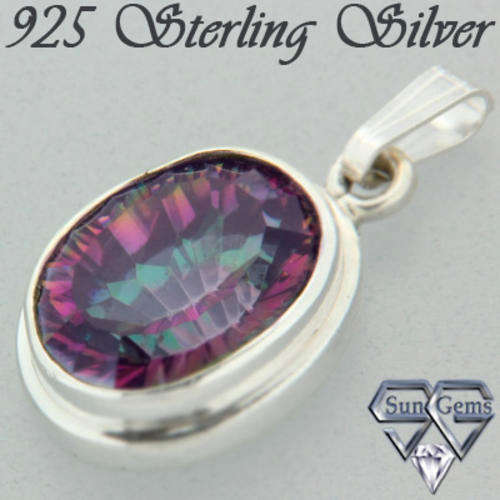 Solid 925 Sterling Silver & Mystic Topaz Pendant 26mm + 4.57g