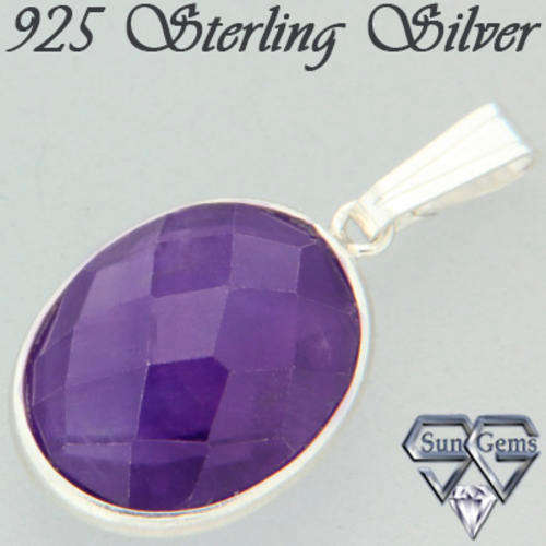 Solid 925 Sterling Silver & Amethyst Pendant 24mm + 1.50g