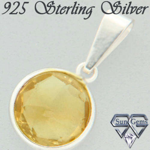 Solid 925 Sterling Silver & Citrine Pendant 17mm + 0.60g