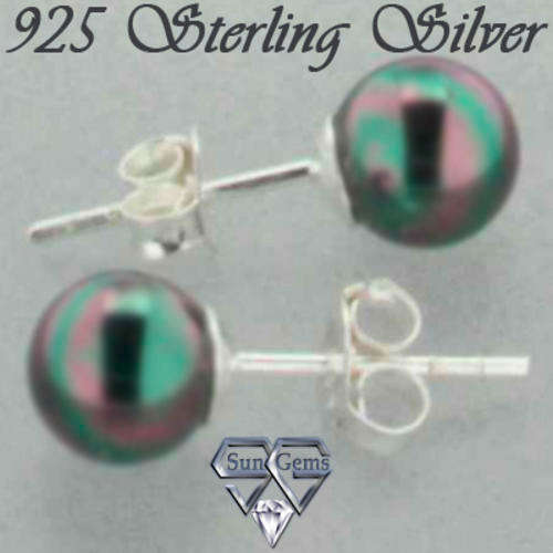 Solid 925 Sterling Silver & MOP earrings 6mm+ 1.04g (pair)