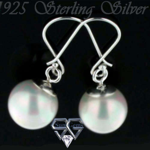 Solid 925 Sterling Silver & MOP earrings 27mm+ 3.58g (pair)