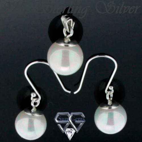 Solid 925 Sterling Silver & MOP set 27mm + 3.58g(earrings) + 17mm + 1.64g(pendant)
