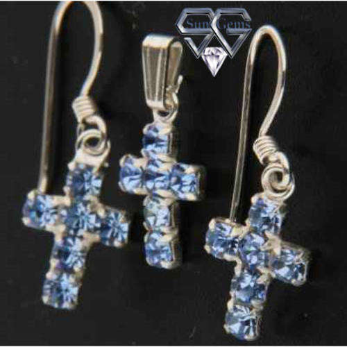 Solid 925 Sterling Silver & CZ Set pendantt 17mm & 0.39g & earrings 23mm & 0.92g