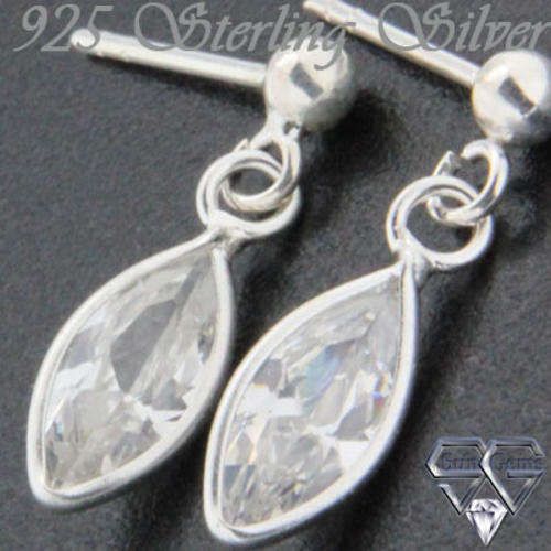 Solid 925 Sterling Silver & CZ Earrings 18mm + 1.23g