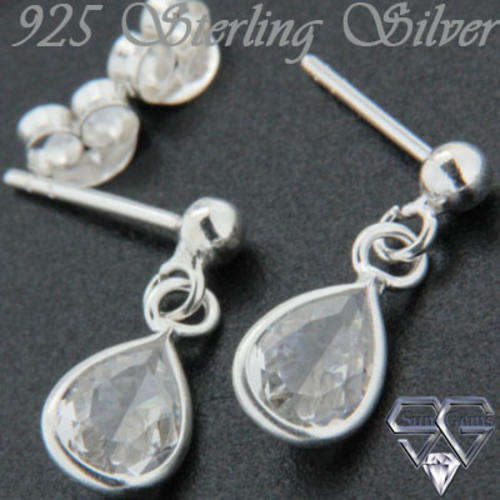 Solid 925 Sterling Silver & CZ Earrings 15mm + 1.33g