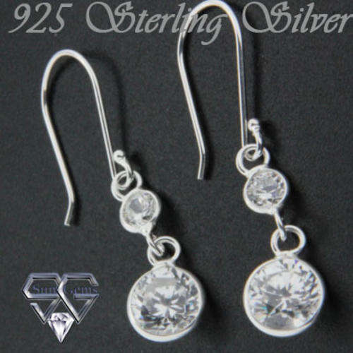 Sterling Silver Earrings 34 mm with CZ Pendant