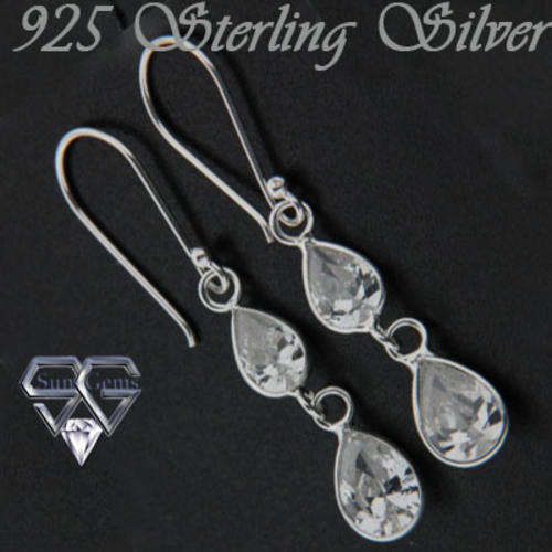 Solid 925 Sterling Silver & CZ earrings 38mm & 1.92g