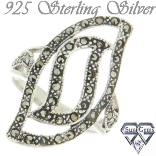 Solid 925 Sterling Silver & Marcazite ring 8#+ 4.08g