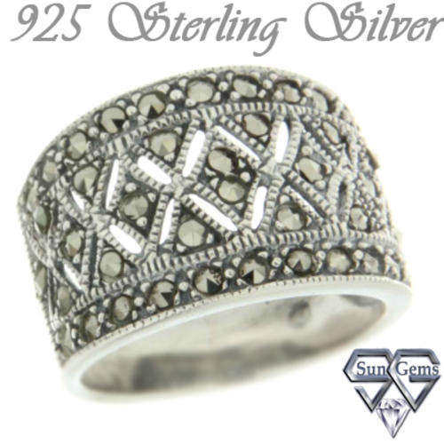 Solid 925 Sterling Silver & Marcazite ring 7#+ 6.28g