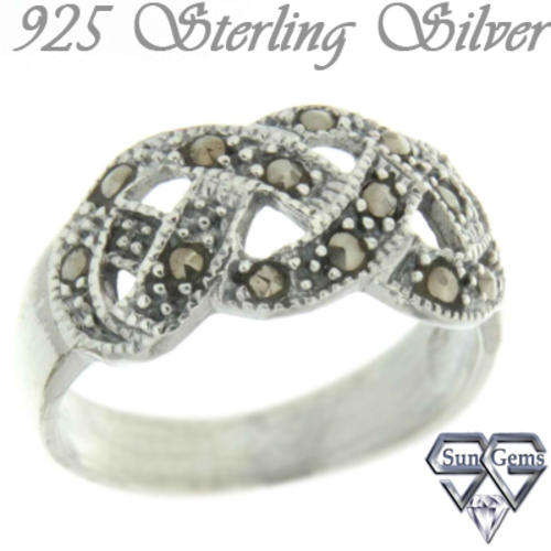Solid 925 Sterling Silver & Marcazite ring 8#+ 3.10g