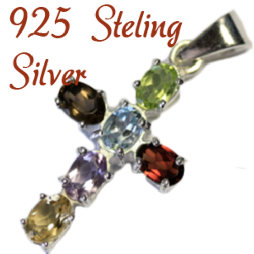 Natural Mined Gemstones + Solid 925 Sterling silver pendant 35mm + 3.94g