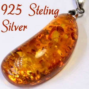 Natural Mined Amber & Solid 925 Sterling silver pendant 45mm + 3.84g