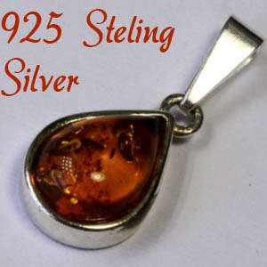 Natural Mined Amber & Solid 925 Sterling silver pendant 21mm + 1.00g