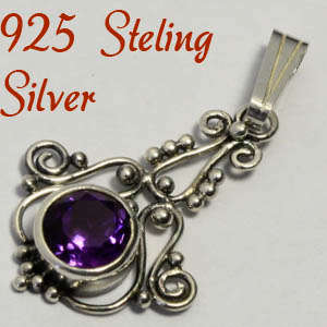Solid 925 Sterling Silver & Natural Amethyst Pendant 28mm + 1.11g