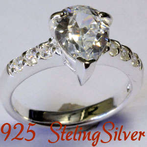 Solid 925 Sterling Silver & Russian created diamond ring size 7# + 4.57g
