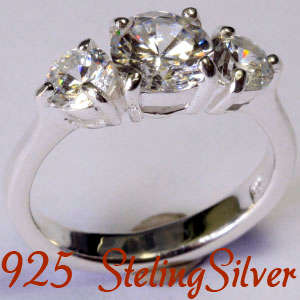 Solid 925 Sterling Silver & Russian created diamond ring size 7# + 4.27g