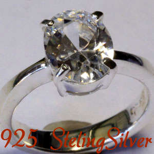 Solid 925 Sterling Silver & Russian created diamond ring size  6# + 4.53g