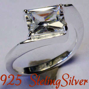 Solid 925 Sterling Silver & Russian created diamond ring size 6# + 4.35g