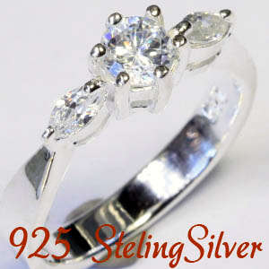 Solid 925 Sterling Silver & Russian created diamond ring size 6.5# + 3.18g