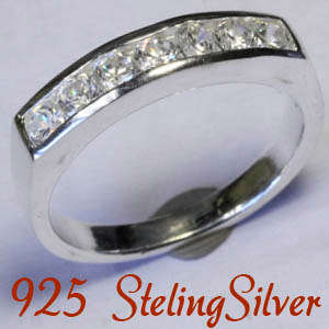 Solid 925 Sterling Silver & Russian created diamond ring size 9# + 4.22g