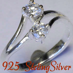 Solid 925 Sterling Silver & Russian created diamond ring size 6.5# + 2.43g