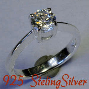 Solid 925 Sterling Silver & Russian lab created diamond ring size 7.5# + 2.79g