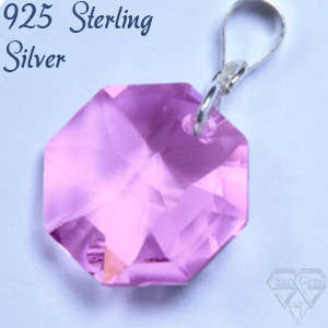 Solid 925 Sterling Silver & Crystal pendant 25mm 1.70g