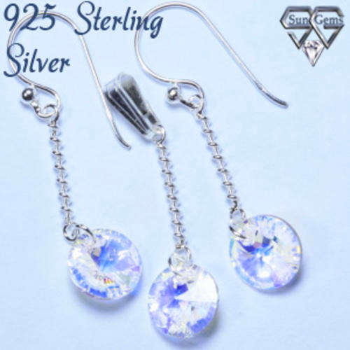 Solid 925 Sterling Silver & Crystal set earrings 33mm 1.13g & pendant 28mm 0.57g
