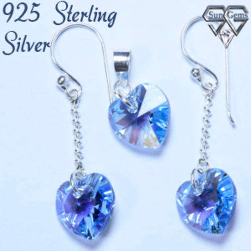 Solid 925 Sterling Silver & Crystal set earrings 35mm 1.68g & pendant 20mm 0.72g
