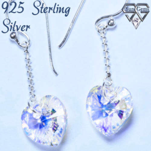 Solid 925 Sterling Silver & Crystal earrings 35mm 1.68g
