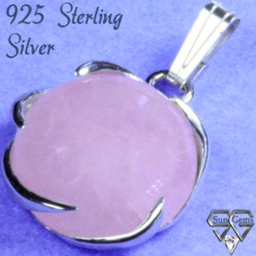 Solid 925 Sterling Silver & Rose Quartz pendant 25mm + 3.57g