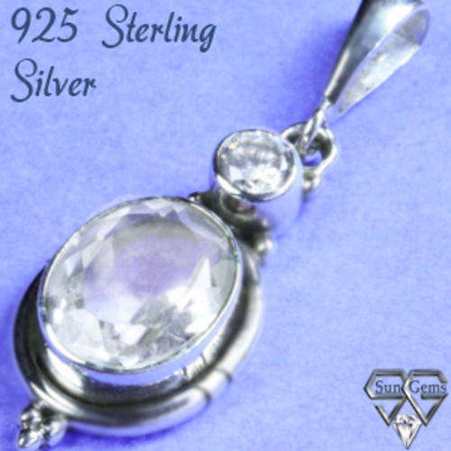 Solid 925 Sterling Silver & Rock Crystal Quartz pendant 37mm + 3.88g