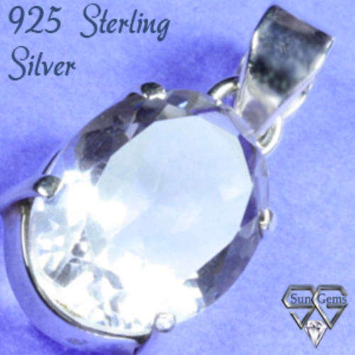 Solid 925 Sterling Silver & Rock Crystal Quartz pendant 30mm + 4.26g