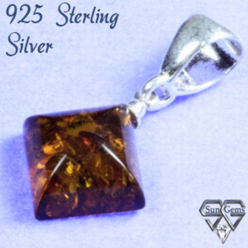 Solid 925 Sterling Silver & Amber pendant  26mm +  1.12g
