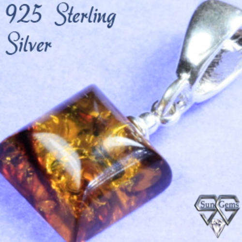Solid 925 Sterling Silver & Amber pendant 24mm + 1.13g