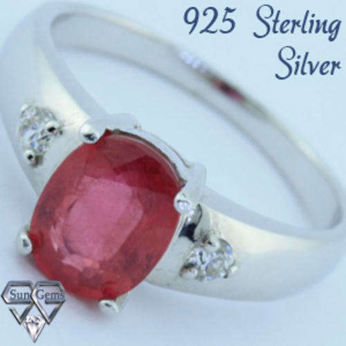 Solid 925 Sterling Silver & Ruby + CZ ring size 8# + 3.48g