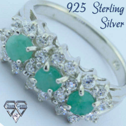 Solid 925 Sterling Silver & Emerald + CZ ring size 7# + 4.70g