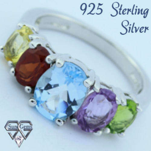 Solid 925 Sterling Silver & Mix Gemstones ring size 7# + 5.00g