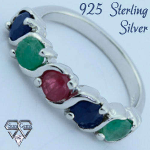 Solid 925 Sterling Silver & Mix Gemstones ring size 6# + 3.48g