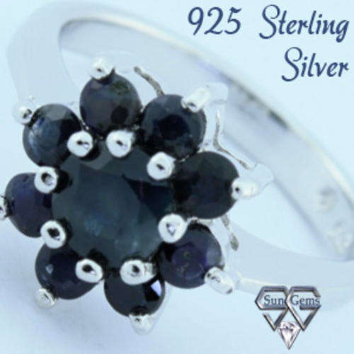 Solid 925 Sterling Silver & Sapphire ring size 6# + 3.64g