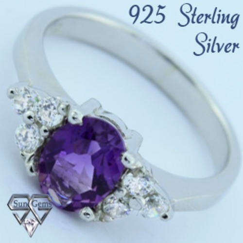 Solid 925 Sterling Silver & Amethyst + CZ ring size 8# + 3.30g