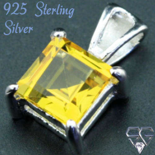 Solid 925 Sterling Silver & Citrine pendant 13mm + 1.65g