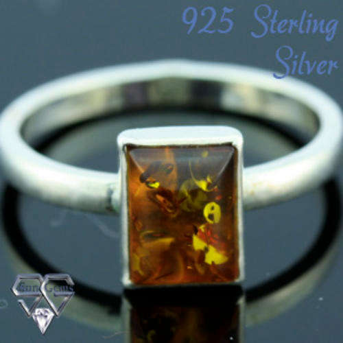 Solid 925 Sterling Silver & Amber ring size 6# + 1.74g