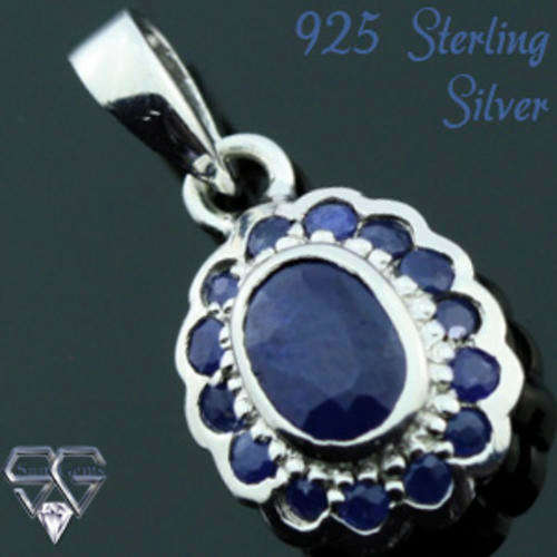 Solid 925 Sterling Silver & Sapphire pendant 22mm + 1.89g