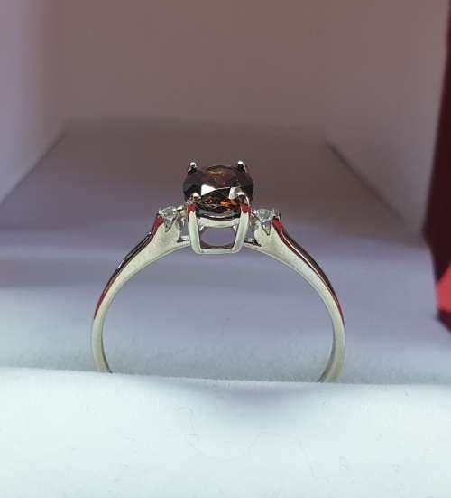 9ct White Diamond&Gold Smokey Quartz Ring