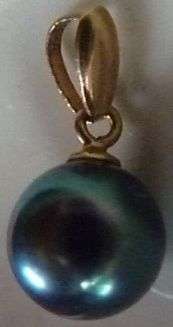 GENUINE BLUE/ BLACK PEARL PENDANT.14 CT. GOLD