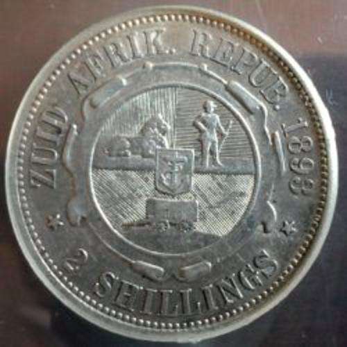 GRADED XF 40 - ZAR 1893 "2 SHILLINGS" SILVER COIN.