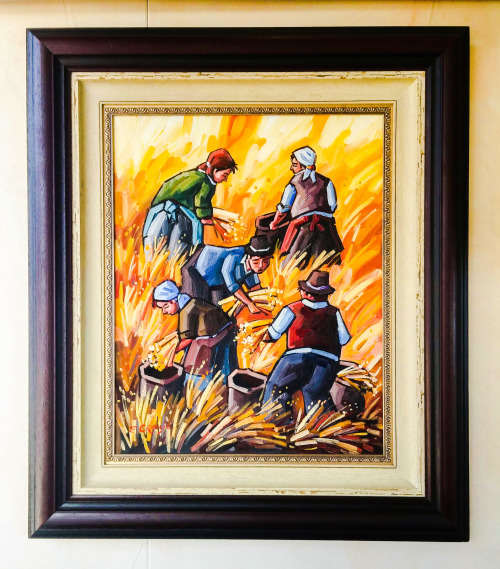 Emile Cronje - "Reaping wheat" Oil on Board